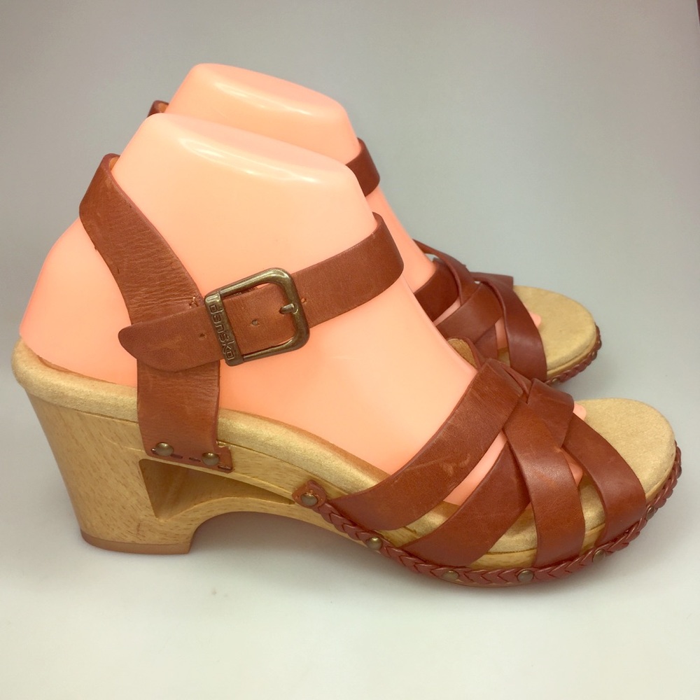 DANSKO TRU LEATHER STRAPPY WEDGE SANDALS 9.5-10